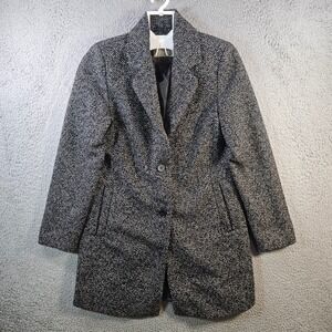 FIORUCCI Women's Textured Button Front Coat Size‎ L Black White Tweed Y2KLook
